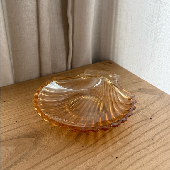 Other - Vintage Amber Depression Glass Shell Dish • Scallop Trinket Dish Coastal Decor